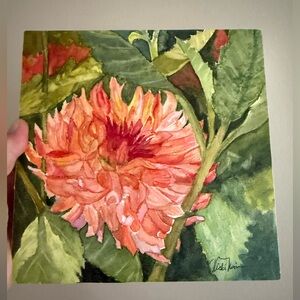 “Dahlia” original watercolour on wood cradle